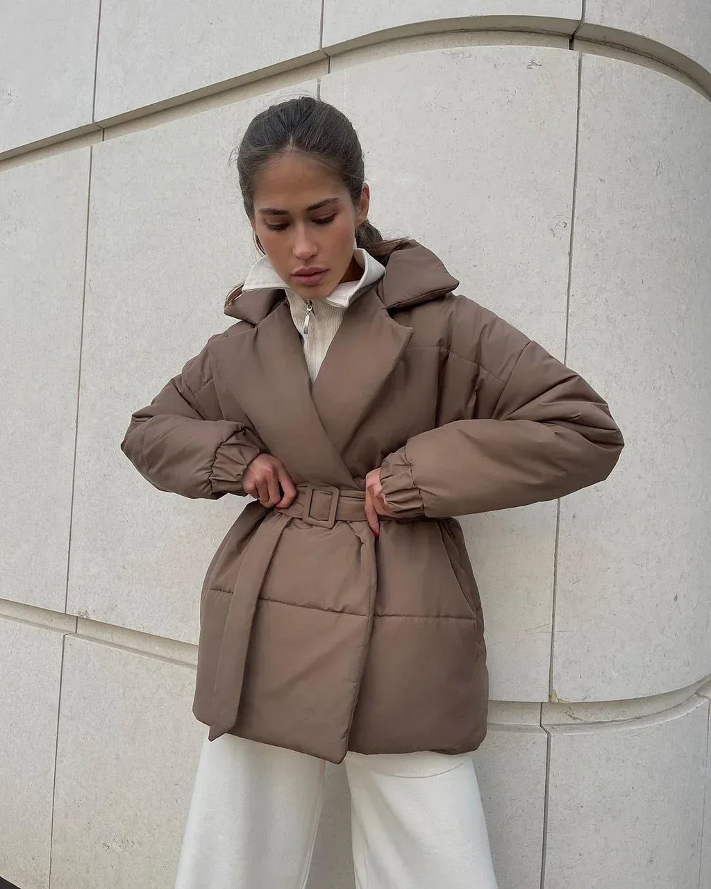 Winter Lapel Waisted Cotton Coat 2026 - Fashion Solid Color Slim Overcoat - DanaFashionstore