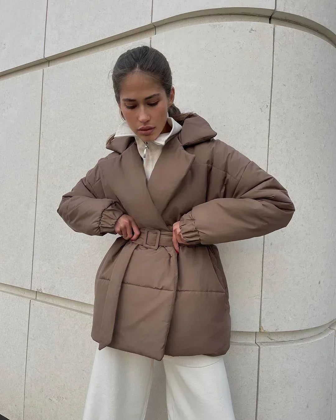 Winter Lapel Waisted Cotton Coat 2026 - Fashion Solid Color Slim Overcoat - DanaFashionstore