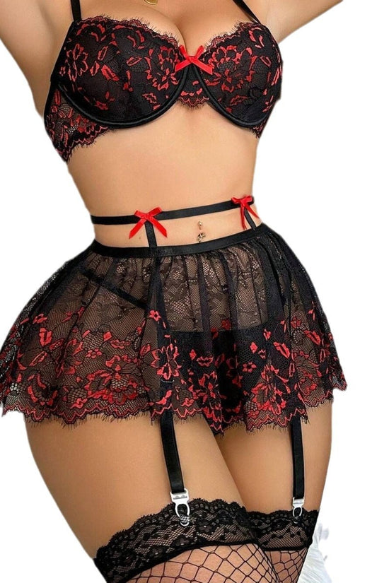 Lace Sexy Backless See-through Underwear Sexy Suit Women 4 PCs Set - Dana Fashion