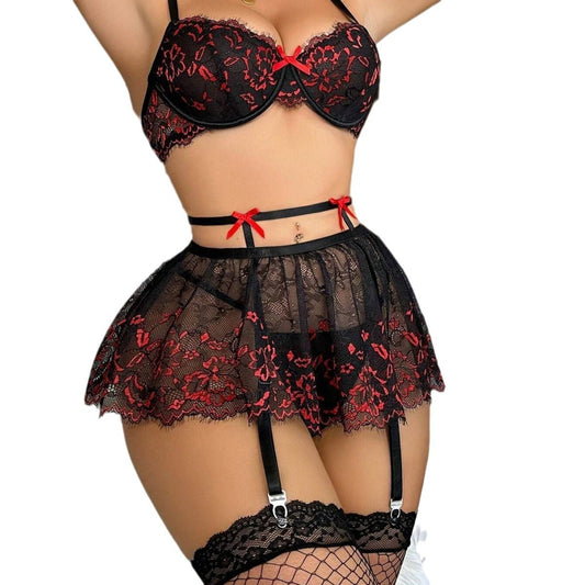 Lace Sexy Backless See-through Underwear Sexy Suit Women 4 PCs Set - Dana Fashion