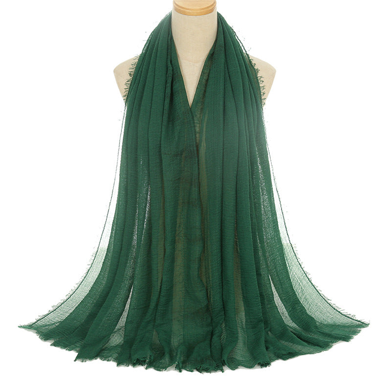 Pleated Viscose Yarn Monochrome Scarf Natural Wrinkled Cotton And Linen Burrs