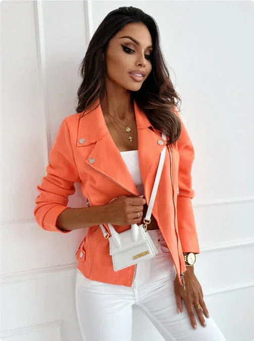 Zip-up Lapel Jacket With Pockets Ins Fashion Long Sleeve Short Tops Women's Clothing - DanaFashionstore