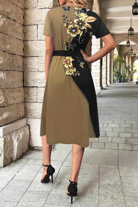 Women's Clothing Temperament Crew Neck Printed Dress - Dana Fashion