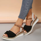 New Thick-soled Bow Sandals Summer Fashion Casual Linen Buckle Wedges Shoes For Women - DanaFashionstore