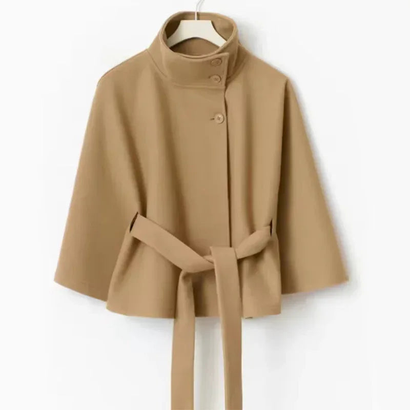Winter High Neck Batwing Sleeve Coat With Belt Fashion Loose Elegant Button Top Trench Coat For Women Clothing - DanaFashionstore