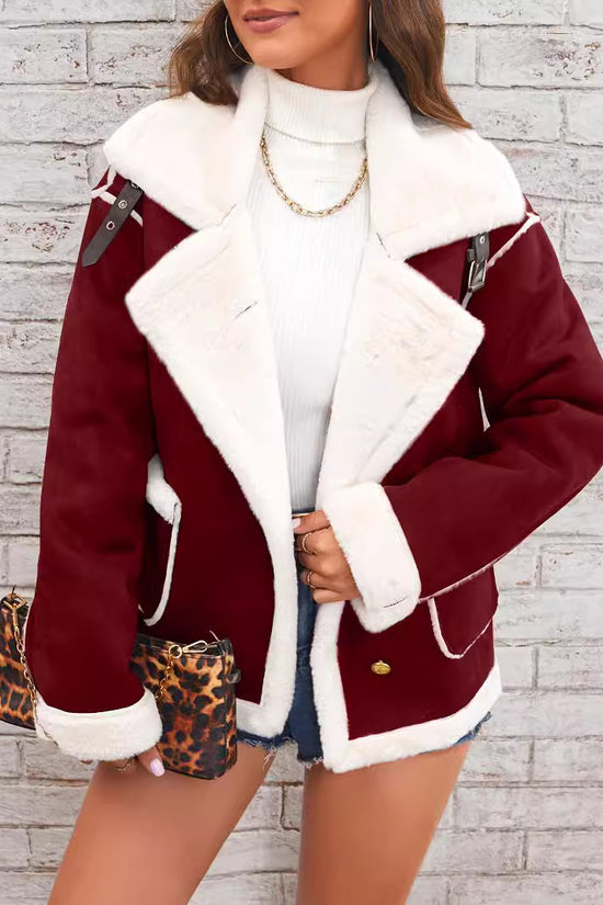 Fashion Polo Collar Plush Jacket Winter Warm Casual Jacket