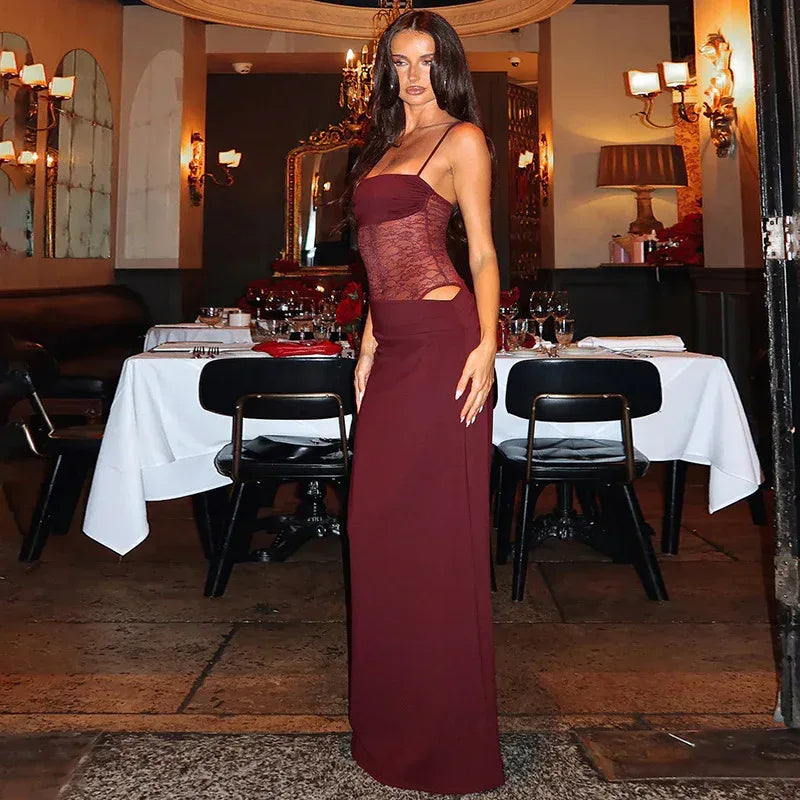 Y2K Lace Suspender Dress Fashion Sexy Lace Long Dresses Party Evening Club Beach Clothing For Women - DanaFashionstore
