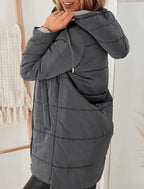 Women's Hooded Solid Color Long Cotton Jacket 2026 - Pocket Winter Coat - DanaFashionstore