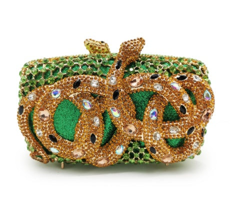 Python Diamond-studded Dinner Bag Magnetic Clasp Chain Clutch - Dana Fashion