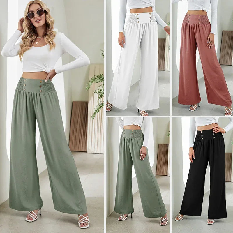 Fashion Straight Wide Leg Pants Elastic High Waist Casual Trousers For Women - DanaFashionstore