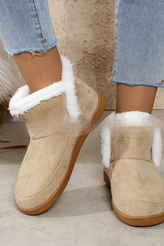 Insulated Cotton-padded Shoes Large Size Flat Bottom Solid Color Fleece Lined Padded Warm Keeping