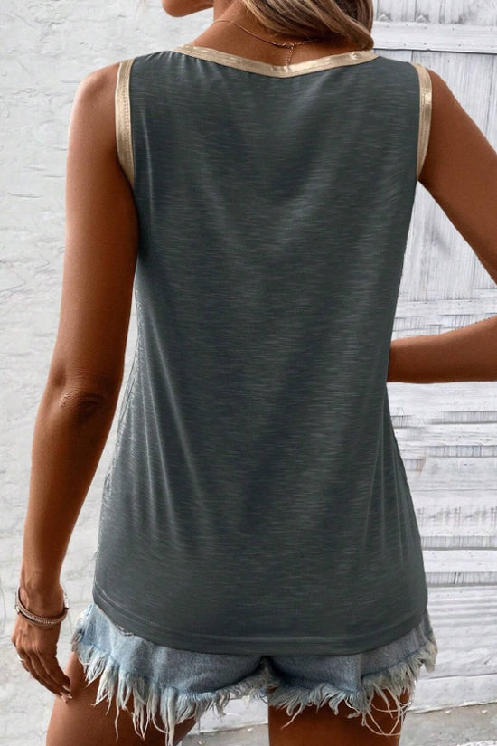 Block Edge Decor Casual Tank Top