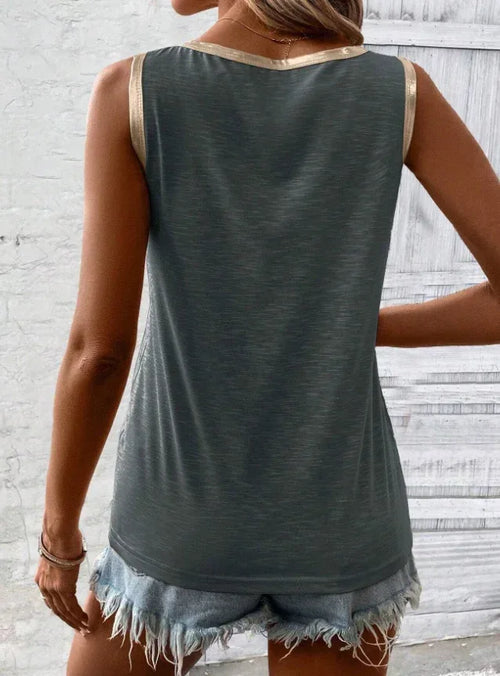 Block Edge Decor Casual Tank Top - DanaFashionstore