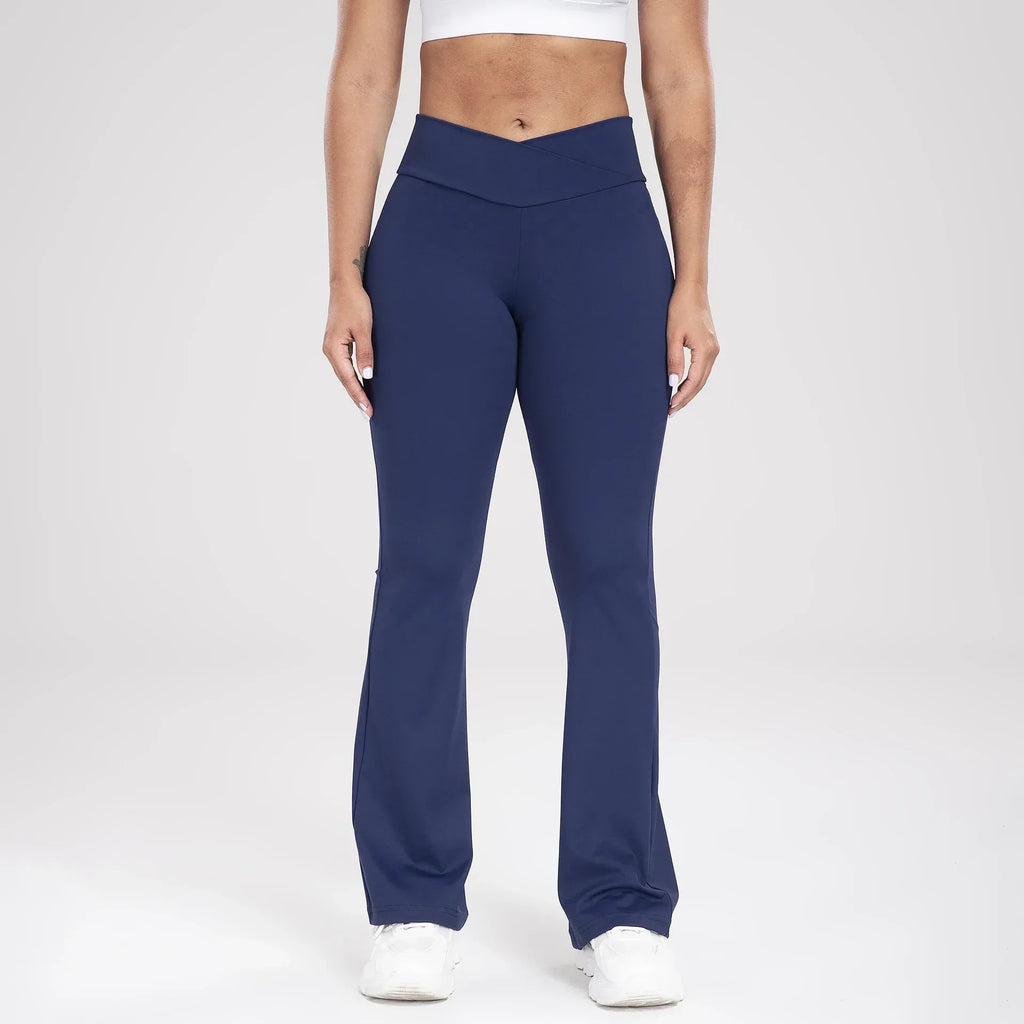 Cross Waist Side Pocket Leisure Sports Bell-bottom Pants Slim Fit Yoga Pants Women - DanaFashionstore