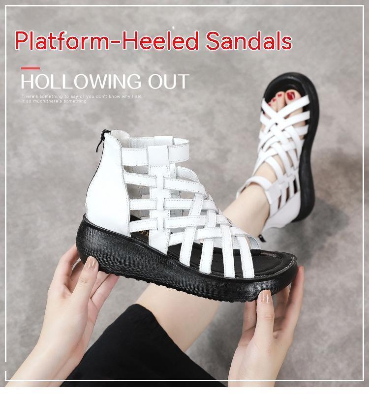 New Ethnic Style Retro Wedge Sandals Women's Casual Bag Heel Sandal Boots Cowhide Fish Mouth Sandals - DanaFashionstore