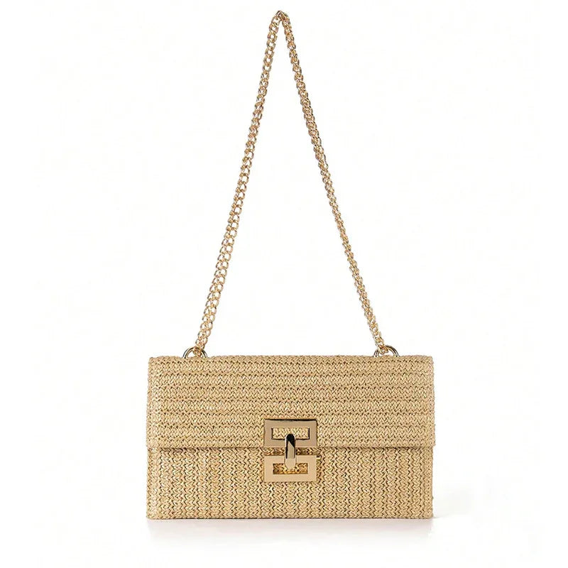 Bag Women's Vacation Style Multi-compartment Chain Flap Screw Lock Straw Bag - DanaFashionstore