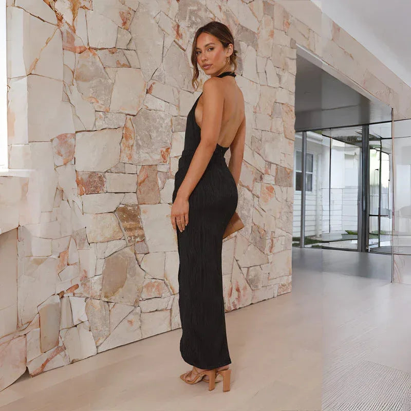 Ins Halter Split Long Dress Summer Slim Fit Backless Dresses Solid High-end Women's Clothing - DanaFashionstore