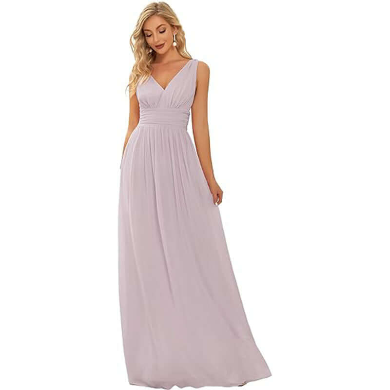 Women's Elegant Graceful Deep V-neck Sleeveless Chiffon Formal Maxi Evening Dress $109.36 Dana Fashion Color: Lilac Size: US10 Women's clothing Product information: Applicable scenario: Wedding Sleeve type: sleeveless Main fabric composition: Polyester (p