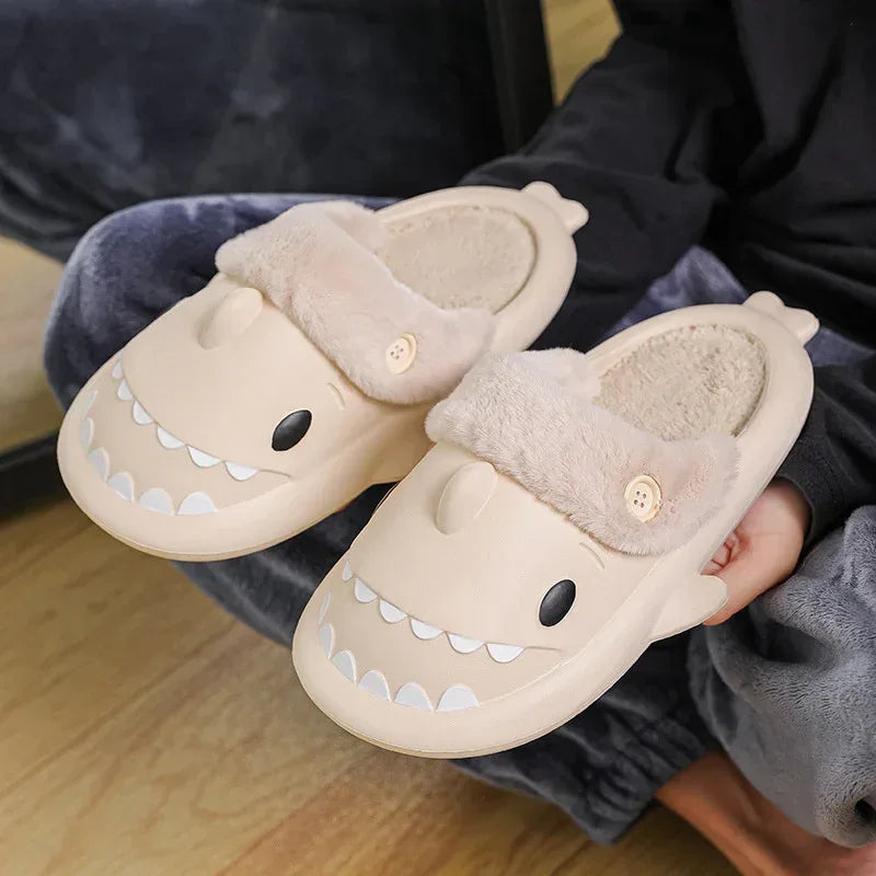 Winter Shark Shoes House Slippers With Button EVA Couple Slippers - DanaFashionstore