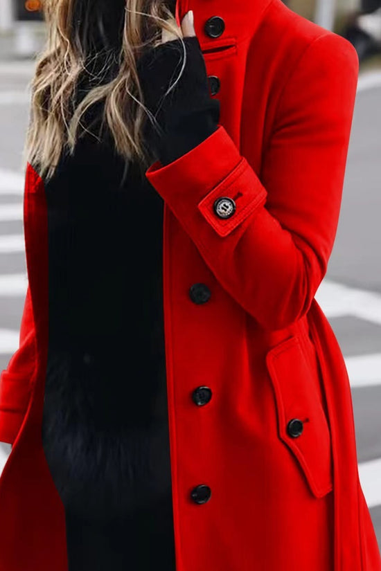 Autumn Winter New Woolen Coat Women's Slim Fit Cardigan Large Coat Women Long Sleeve Single Breasted Stand Collar Woolen Coat