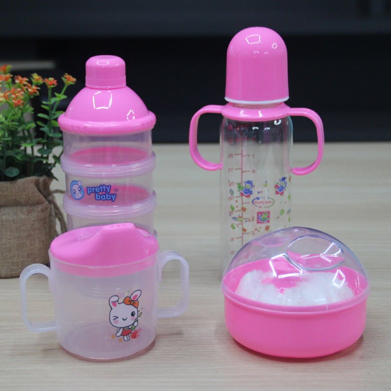 Baby And Toddler Products Milk Bottle Set 4-piece Set Of Maternal And Baby Products $21.08 Dana Fashion Color: Blue Baby & Mother Product information: Material: plastic Style: cartoon Suitable age: infants and children (1~3 years old, 80~100cm) Packing li