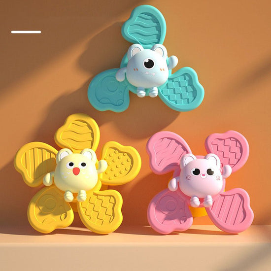 Baby Bath Spinning Top Toy Safe Interesting Baby Bath Toys Animal Hand Spinner Toys With Suction Cups Spin Toy $21.55 Dana Fashion style: Combination Toys & Hobbies Overview: When feeding the baby, stick Zhuan Zhuan Le on the dining table or wall, and the