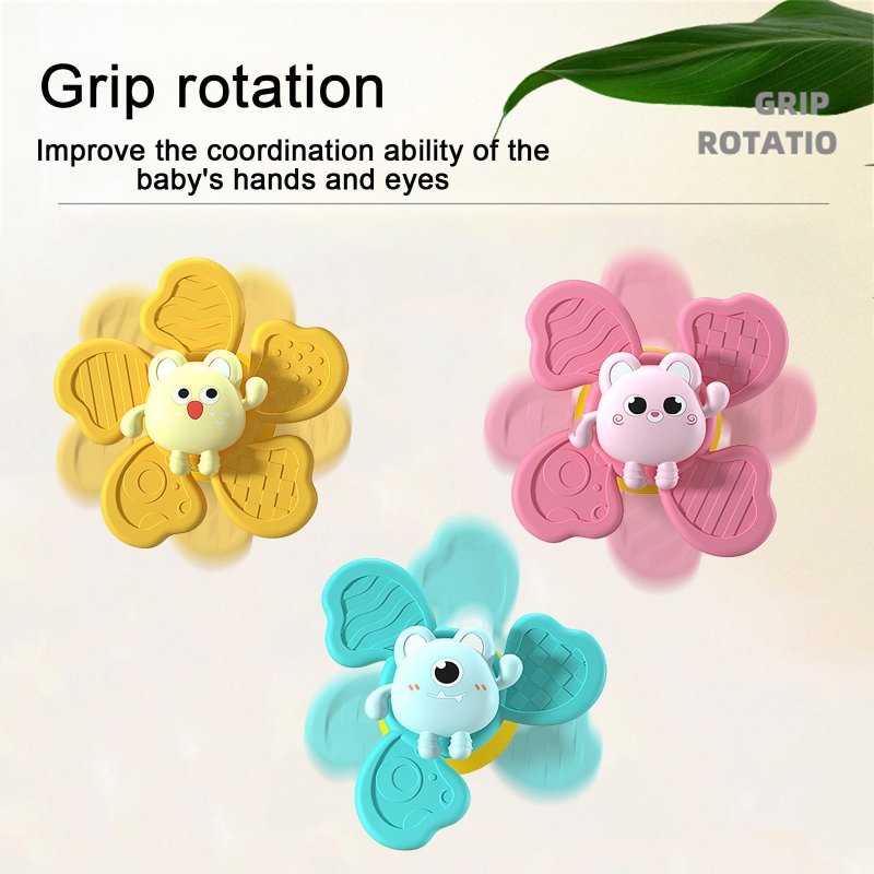 Baby Bath Spinning Top Toy Safe Interesting Baby Bath Toys Animal Hand Spinner Toys With Suction Cups Spin Toy $21.55 Dana Fashion style: Combination Toys & Hobbies Overview: When feeding the baby, stick Zhuan Zhuan Le on the dining table or wall, and the