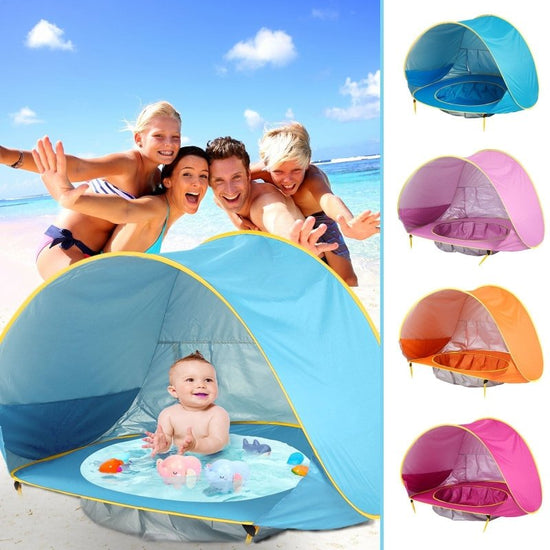 Baby Beach Tent Kids Outdoor Camping Easy Fold Up Waterproof Up Sun Awning Tent UV-protecting $54.85 Dana Fashion Color: Blue Baby & Mother Overview: NEW Design Concept: Designed for children under 3 years of age, Can accommodate 1-3 people. At the bottom