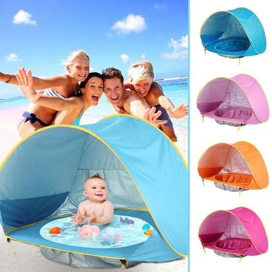 Baby Beach Tent Kids Outdoor Camping Easy Fold Up Waterproof Up Sun Awning Tent UV-protecting $54.85 Dana Fashion Color: Blue Baby & Mother Overview: NEW Design Concept: Designed for children under 3 years of age, Can accommodate 1-3 people. At the bottom