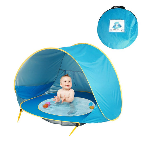 Baby Beach Tent Kids Outdoor Camping Easy Fold Up Waterproof Up Sun Awning Tent UV-protecting $54.85 Dana Fashion Color: Blue Baby & Mother Overview: NEW Design Concept: Designed for children under 3 years of age, Can accommodate 1-3 people. At the bottom