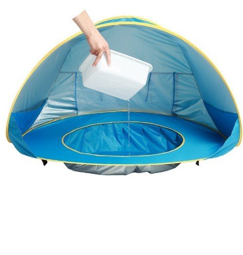 Baby Beach Tent Kids Outdoor Camping Easy Fold Up Waterproof Up Sun Awning Tent UV-protecting $54.85 Dana Fashion Color: Blue Baby & Mother Overview: NEW Design Concept: Designed for children under 3 years of age, Can accommodate 1-3 people. At the bottom