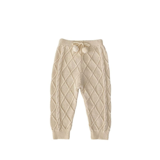 Baby Boys And Girls Rhombus Knitted Pure Beam Long Pants $39.91 Dana Fashion Color: Apricot White Suitable For Height: 100cm Baby Clothing Product information: Pattern: plaid, solid color Color: Ugyen, apricot White Pants length: trousers Fly opening: hai