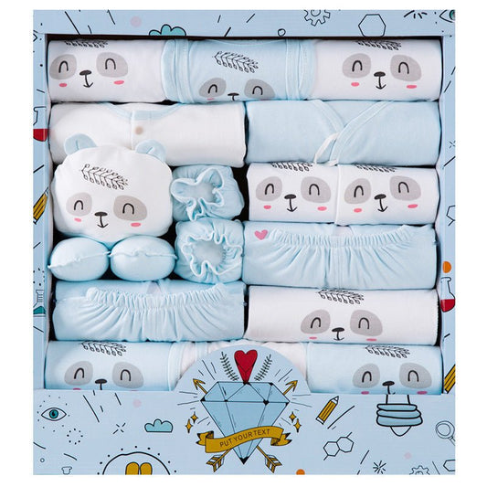 Baby Clothes Cotton Newborn Gift Box Set $69.50 Dana Fashion Color: Blue Size: Newborn style: A Baby Clothing Product Information : Applicable gender: Neutral/male and female Gift box content: Clothing + accessories / supplies Thickness: Thin section Suit
