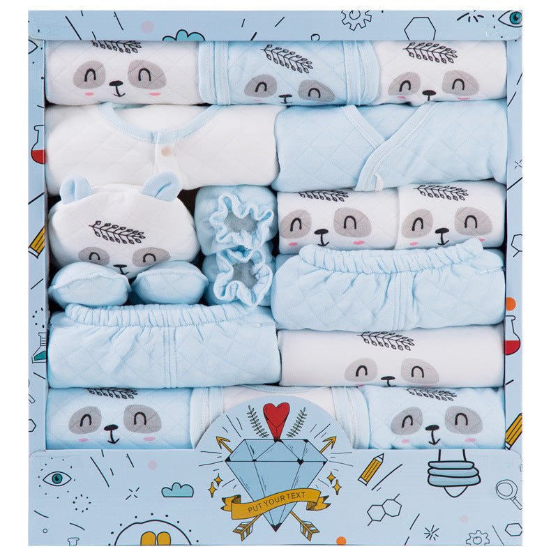 Baby Clothes Cotton Newborn Gift Box Set $69.50 Dana Fashion Color: Blue Size: Newborn style: B Baby Clothing Product Information : Applicable gender: Neutral/male and female Gift box content: Clothing + accessories / supplies Thickness: Thin section Suit
