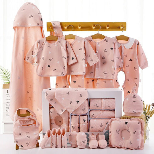 Baby cotton clothes gift box $97.50 Dana Fashion Color: A 22pink Baby Clothing Applicable gender: neutral/male and female Gift box content: clothing + accessories / supplies Fabric technology: sanding, soft treatment Closed style: single-breasted Pattern: