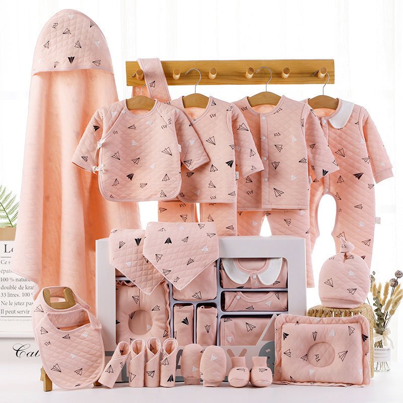Baby cotton clothes gift box $97.50 Dana Fashion Color: A 22pink thick Baby Clothing Applicable gender: neutral/male and female Gift box content: clothing + accessories / supplies Fabric technology: sanding, soft treatment Closed style: single-breasted Pa