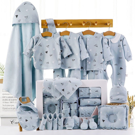 Baby cotton clothes gift box $97.50 Dana Fashion Color: B 22blue Baby Clothing Applicable gender: neutral/male and female Gift box content: clothing + accessories / supplies Fabric technology: sanding, soft treatment Closed style: single-breasted Pattern: