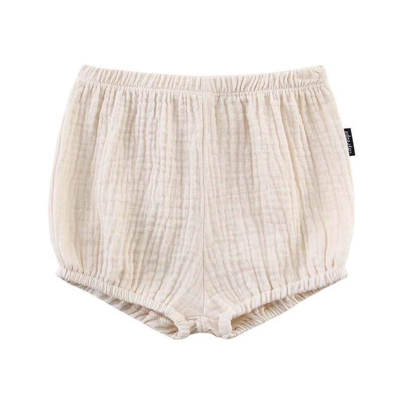 Baby Cotton Crepe Shorts Summer Breathable Light Pants Baby Bloomers $15.72 Dana Fashion Color: Offwhite Size: 100cm Baby Clothing Product information: Made of: Cotton Whether to open the crotch: do not open the crotch Waist: middle waist Applicable gende
