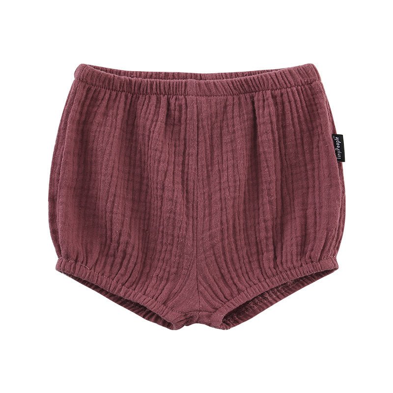 Baby Cotton Crepe Shorts Summer Breathable Light Pants Baby Bloomers $15.72 Dana Fashion Color: Purple Size: 100cm Baby Clothing Product information: Made of: Cotton Whether to open the crotch: do not open the crotch Waist: middle waist Applicable gender: