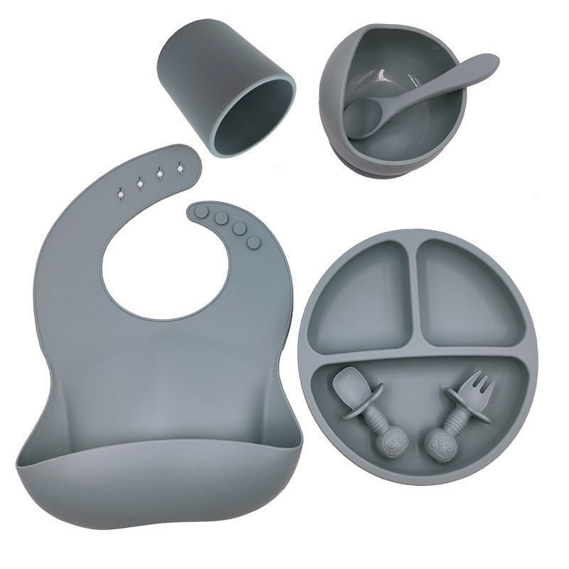 Baby Cutlery Set Silicone Bib Silicone Cup Spoon $37.47 Dana Fashion Color: Grey blue Baby & Mother Product information : Material: food grade silicone, BPA free, in line with the strict testing of the US FDA. Size: bib 23*30cm suction bowl 11.7*8cm dinne