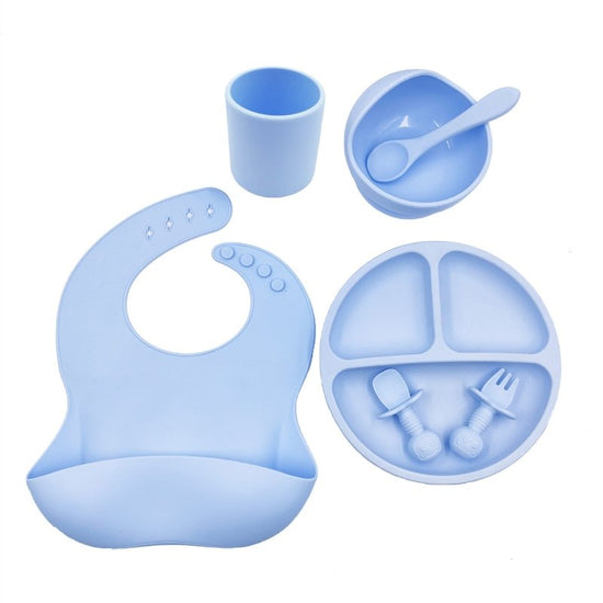 Baby Cutlery Set Silicone Bib Silicone Cup Spoon $37.47 Dana Fashion Color: Light Blue Baby & Mother Product information : Material: food grade silicone, BPA free, in line with the strict testing of the US FDA. Size: bib 23*30cm suction bowl 11.7*8cm dinn