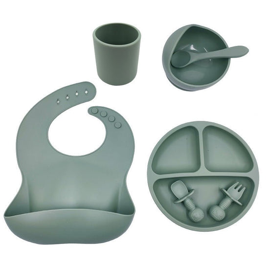 Baby Cutlery Set Silicone Bib Silicone Cup Spoon $37.47 Dana Fashion Color: Green Baby & Mother Product information : Material: food grade silicone, BPA free, in line with the strict testing of the US FDA. Size: bib 23*30cm suction bowl 11.7*8cm dinner pl