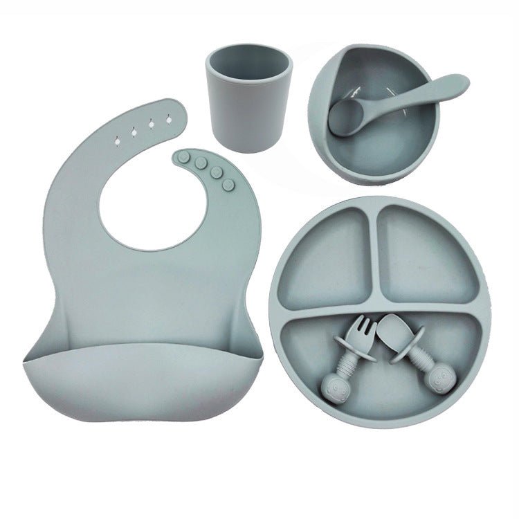 Baby Cutlery Set Silicone Bib Silicone Cup Spoon $37.47 Dana Fashion Color: Light Grey Baby & Mother Product information : Material: food grade silicone, BPA free, in line with the strict testing of the US FDA. Size: bib 23*30cm suction bowl 11.7*8cm dinn