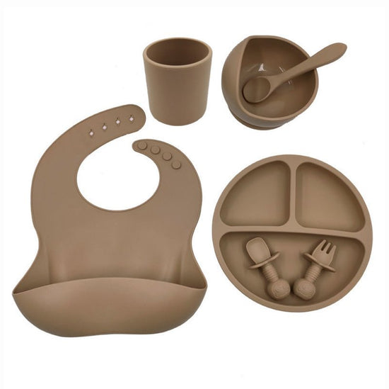 Baby Cutlery Set Silicone Bib Silicone Cup Spoon $37.47 Dana Fashion Color: Brown Baby & Mother Product information : Material: food grade silicone, BPA free, in line with the strict testing of the US FDA. Size: bib 23*30cm suction bowl 11.7*8cm dinner pl