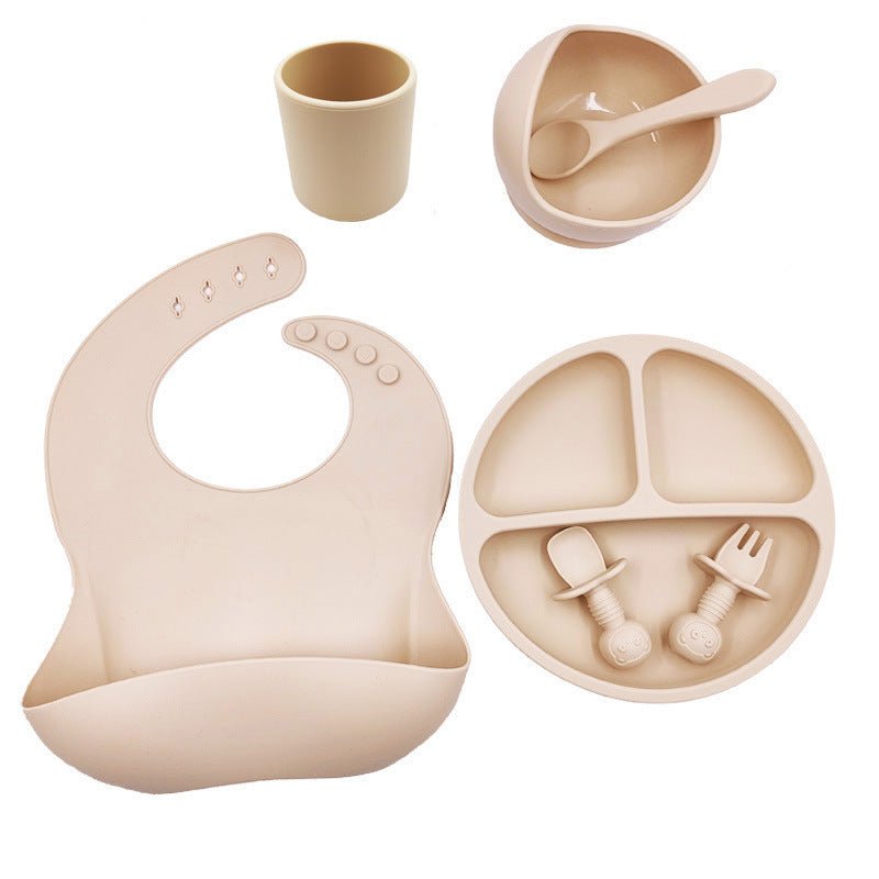 Baby Cutlery Set Silicone Bib Silicone Cup Spoon $37.47 Dana Fashion Color: Beige Baby & Mother Product information : Material: food grade silicone, BPA free, in line with the strict testing of the US FDA. Size: bib 23*30cm suction bowl 11.7*8cm dinner pl