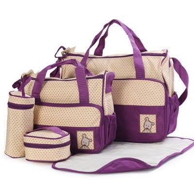 Baby Diaper Bag Suits For Mom Baby Bottle Holder Mother Mummy Stroller Maternity Nappy Bags Sets $54.83 Dana Fashion Color: purple Baby & Mother Products include: Large Mummy Bag + Small Mummy Bag + Food Bag + Baby Bottle Bag + Urine Separator Specificati