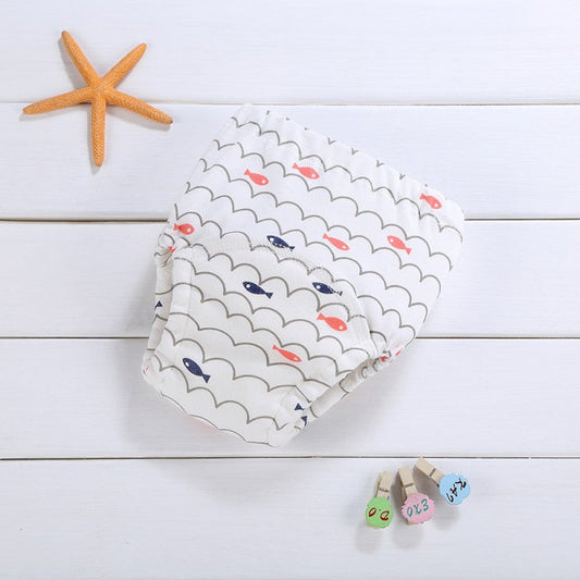 Baby Four-layer Gauze Diaper Pants Pure Cotton $14.09 Dana Fashion Color: Wavy Fish Specifications: 100 Yards Baby Clothing Product information: Color: wavy fish Specifications: 80 yards, 90 yards, 100 yards, 110 yards Suitable age group: Infant Toddler (