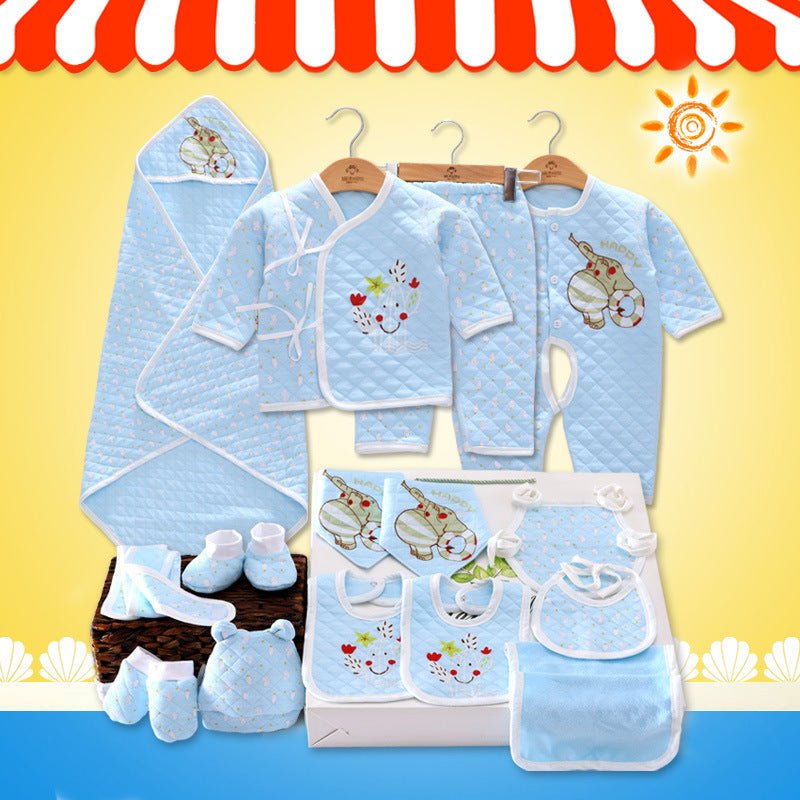 Baby gift box newborn set $55.75 Dana Fashion Color: Blue Baby Clothing Applicable gender: neutral/male and female Gift box content: clothing + accessories / supplies Fabric technology: soft treatment Thickness: thicker Suitable age: newborns (0~1 years o