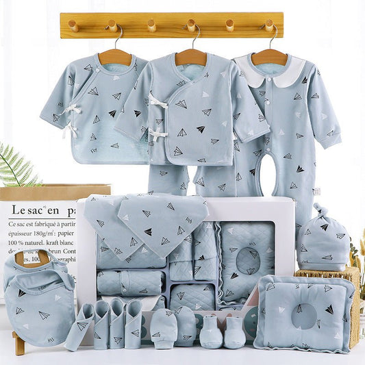 Baby Gift Box Set Cotton Newborn Clothes $77.24 Dana Fashion Color: Blue style: 18piece set Size: One size Baby Clothing Product information: Material: pure cotton Style: Chinese Color: 22 sets of four seasons pink, 18 sets of four seasons pink, 22 sets o