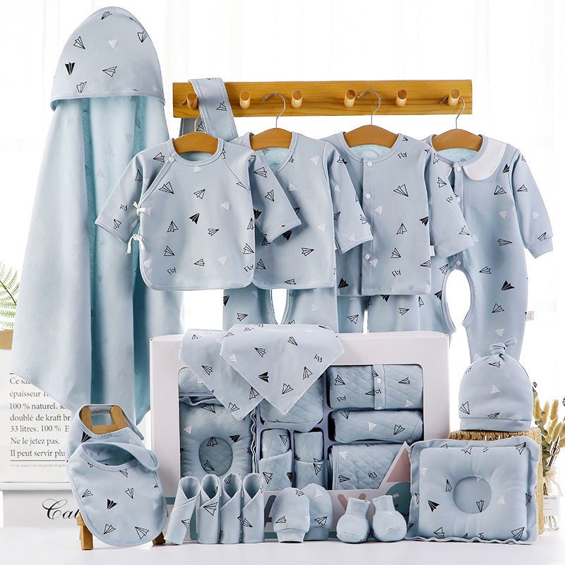 Baby Gift Box Set Cotton Newborn Clothes $77.24 Dana Fashion Color: Blue style: 18piece set Size: One size Baby Clothing Product information: Material: pure cotton Style: Chinese Color: 22 sets of four seasons pink, 18 sets of four seasons pink, 22 sets o